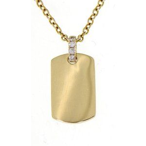 Real Diamond Simple Dog Tag Pendant Fine Necklace Yellow Gold